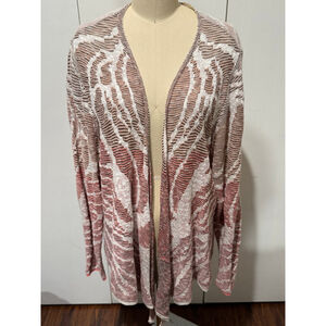 Women's NIC+ZOE White Pink Patterned open front Cardigan ca 1X